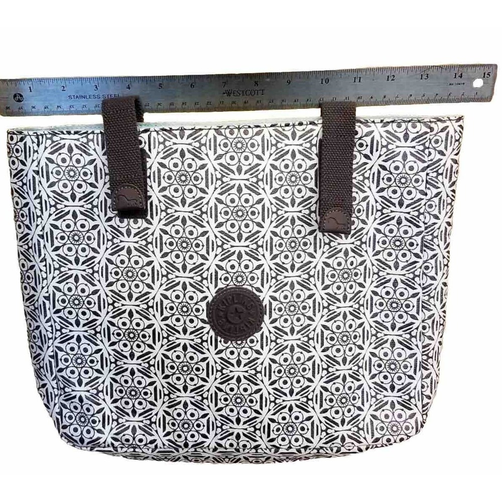 KIPLING Padded‎ Nylon Geometric Laptop Sleeve Case Brown Cream Preown